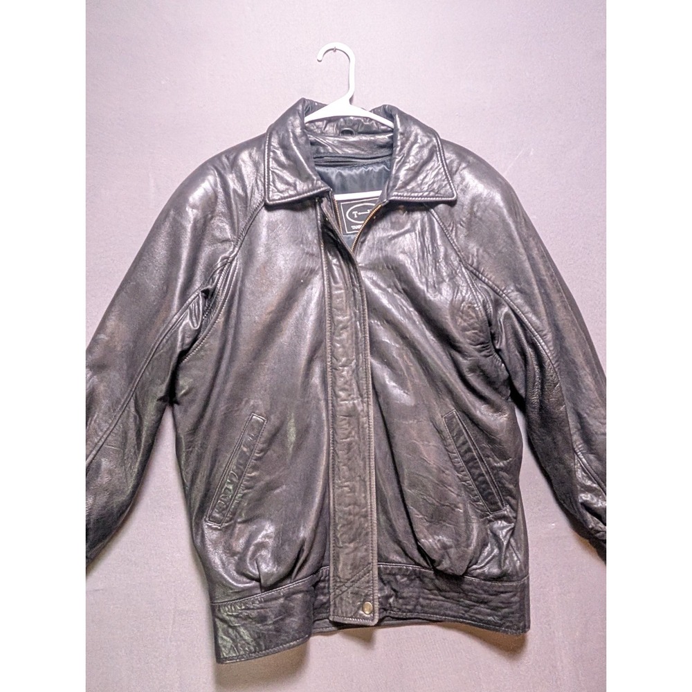 Vintage Tannery West Bomber Jacket Women's XS Black Leather Snap Inside Zipper